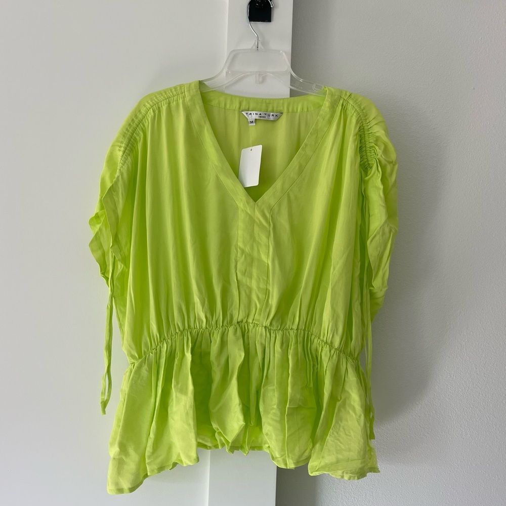 TRINA TURK Lemon Lime Green Satin Top